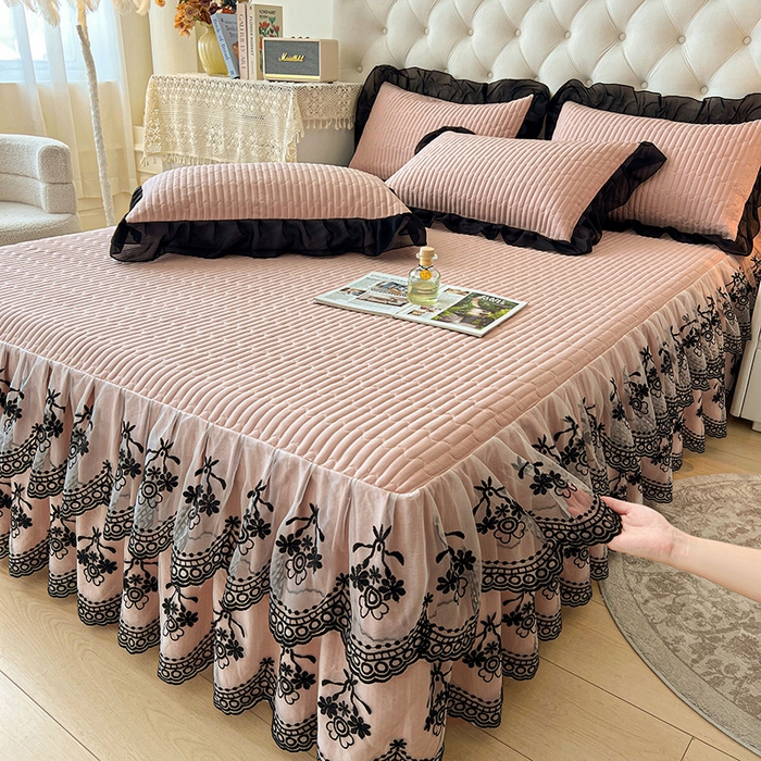 91家纺网 家纺一手货源 找家纺 （总）鼎丰家纺 2025新款皱皱纱双层花边夹棉床裙单床裙床裙单品-梦想系列