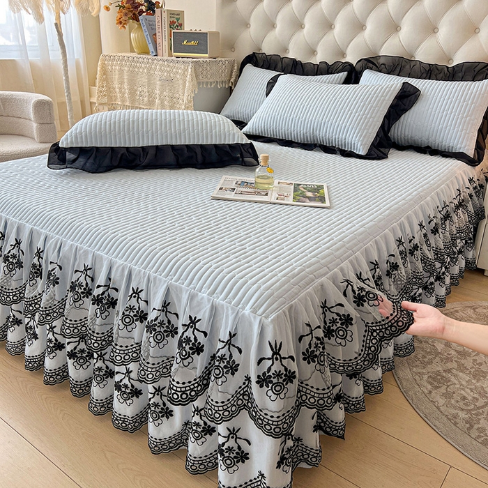 91家纺网 家纺一手货源 找家纺 （总）鼎丰家纺 2025新款皱皱纱双层花边夹棉床裙单床裙床裙单品-梦想系列