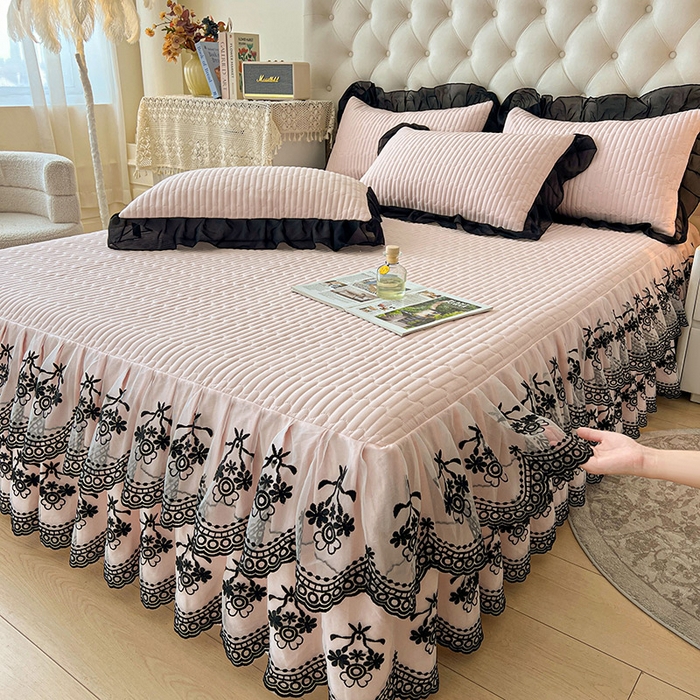 91家纺网 家纺一手货源 找家纺 （总）鼎丰家纺 2025新款皱皱纱双层花边夹棉床裙单床裙床裙单品-梦想系列