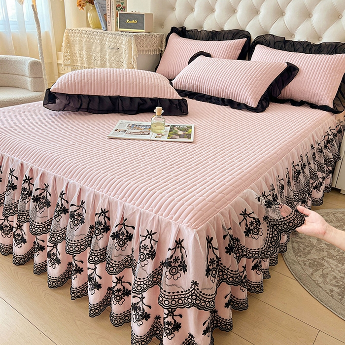 91家纺网 家纺一手货源 找家纺 （总）鼎丰家纺 2025新款皱皱纱双层花边夹棉床裙单床裙床裙单品-梦想系列