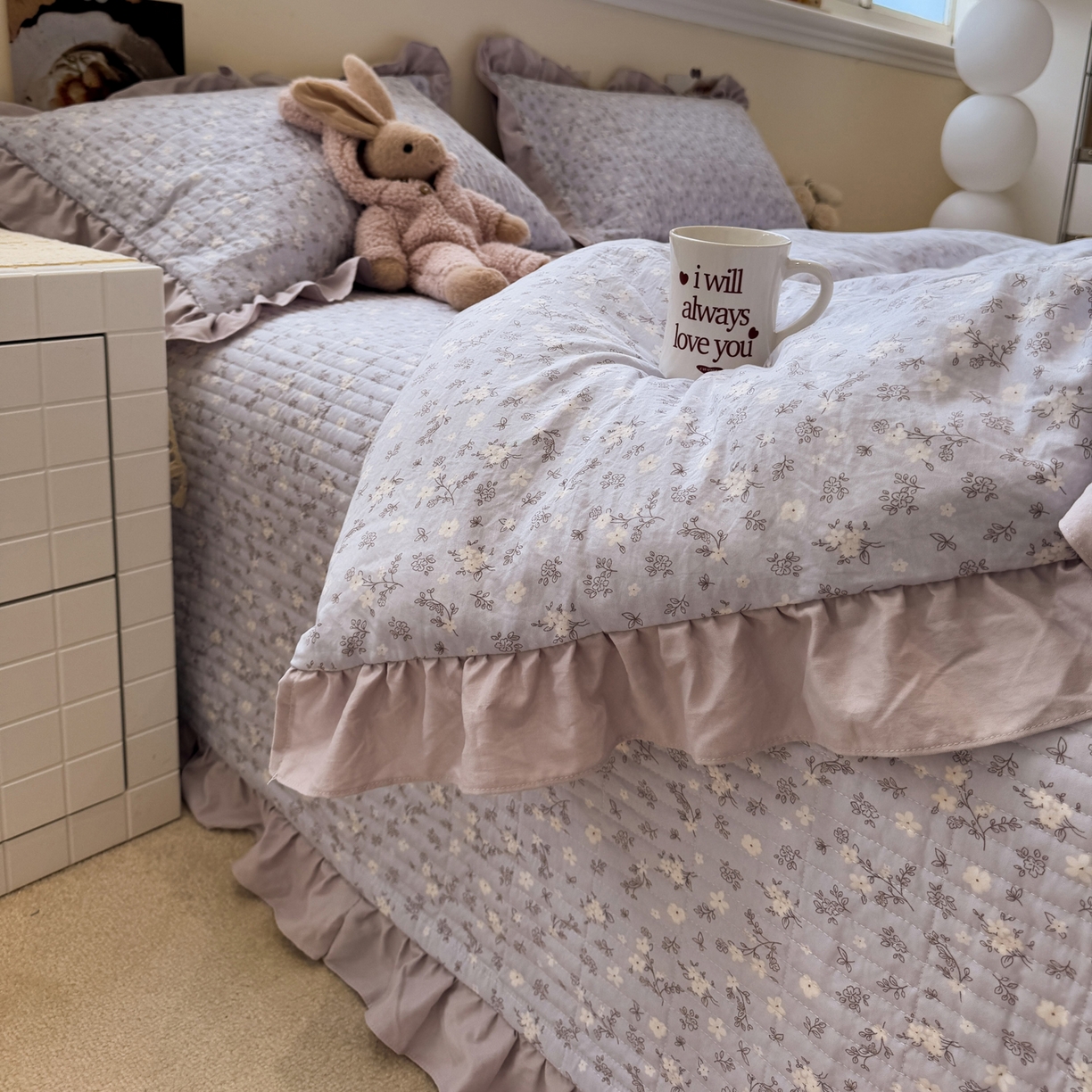 91家纺网 家纺一手货源 找家纺 一加一 2025新款小清新花边款可水洗大豆被子被芯 晴天兰