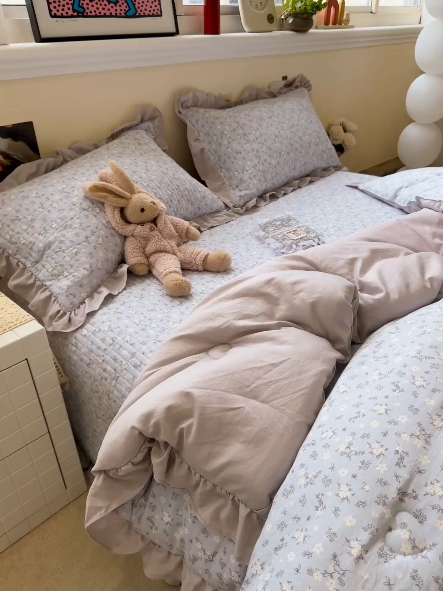 91家纺网 家纺一手货源 找家纺 一加一 2025新款小清新花边款可水洗大豆被子被芯 晴天兰