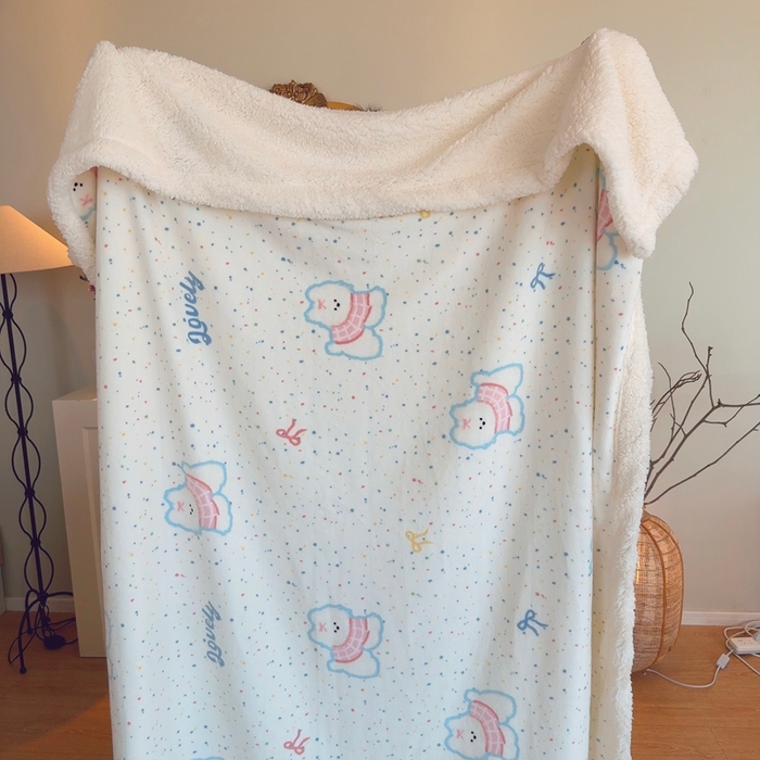 润缦 2025新款卡通印花毛毯 彩色波点狗