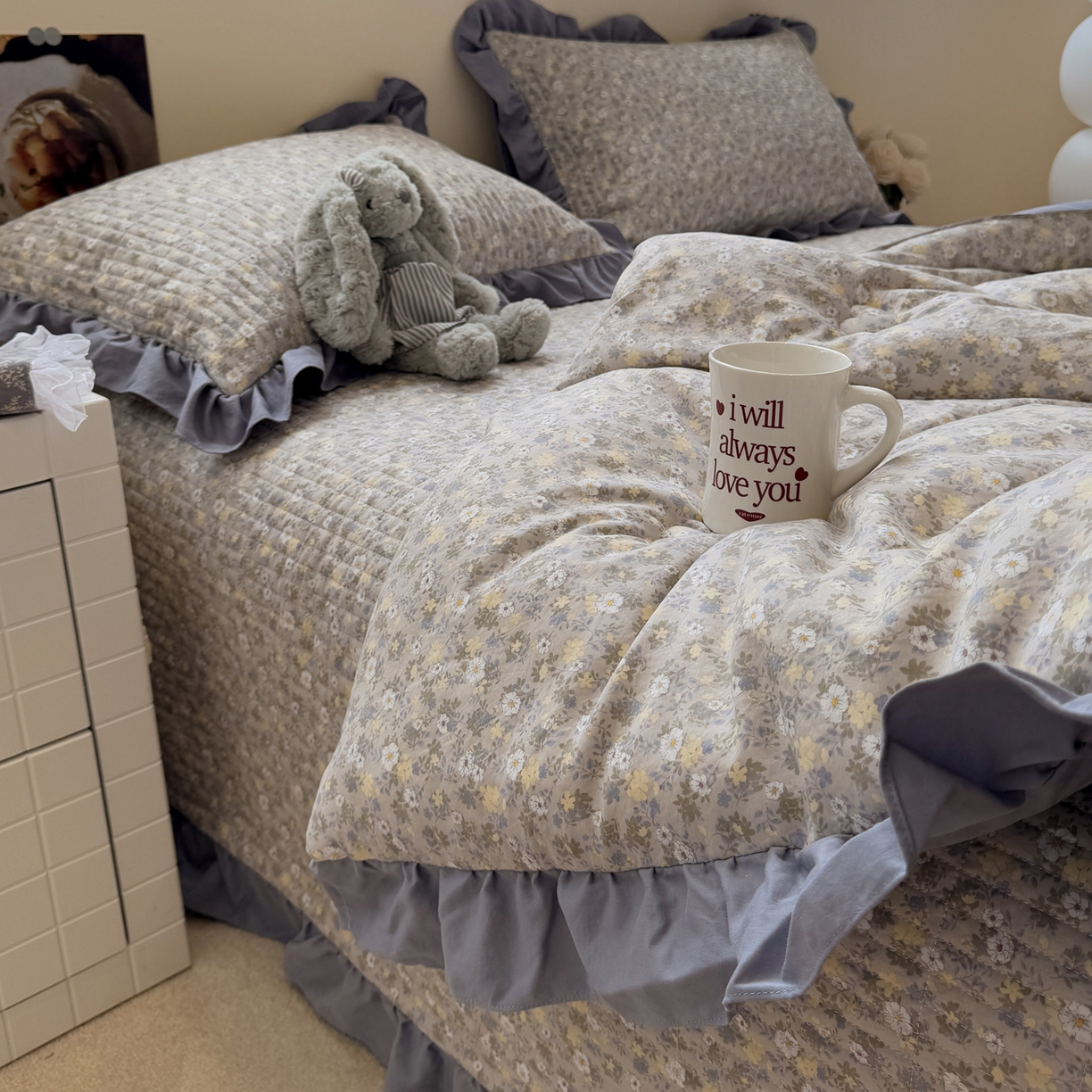 91家纺网 家纺一手货源 找家纺 一加一 2025新款小清新花边款可水洗大豆被子被芯 秋日记忆