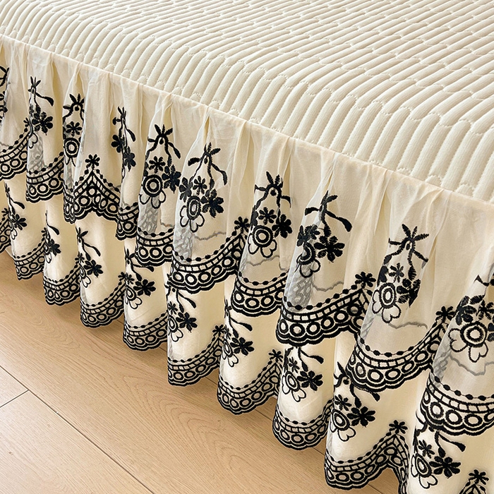 91家纺网 家纺一手货源 找家纺 鼎丰家纺 2025新款皱皱纱双层花边夹棉床裙单床裙床裙单品-梦想系列 梦想-奶油黄