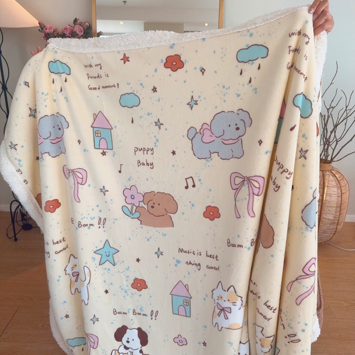 91家纺网 家纺一手货源 找家纺 润缦 2025新款卡通印花毛毯 猫狗日记