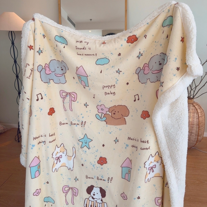 91家纺网 家纺一手货源 找家纺 润缦 2025新款卡通印花毛毯 猫狗日记