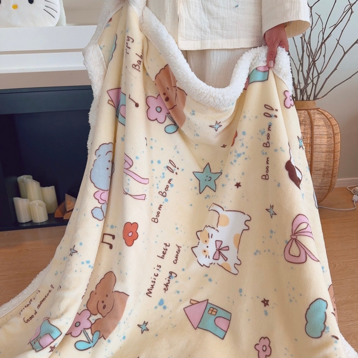 91家纺网 家纺一手货源 找家纺 润缦 2025新款卡通印花毛毯 猫狗日记