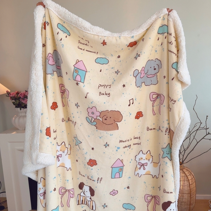 润缦 2025新款卡通印花毛毯 猫狗日记