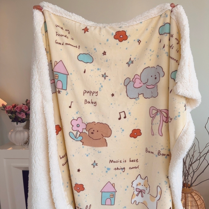 91家纺网 家纺一手货源 找家纺 润缦 2025新款卡通印花毛毯 猫狗日记