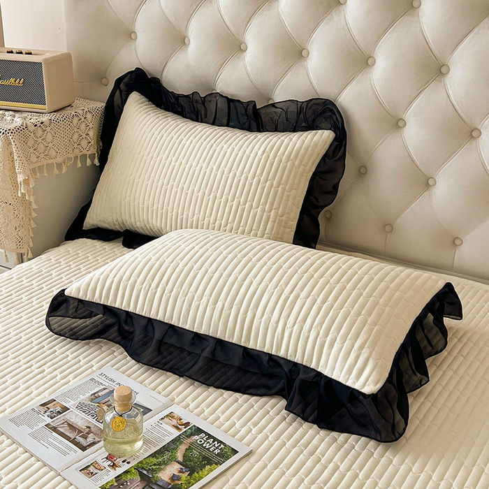 91家纺网 家纺一手货源 找家纺 鼎丰家纺 2025新款皱皱纱双层花边夹棉床裙单床裙床裙单品-梦想系列 梦想-奶油黄