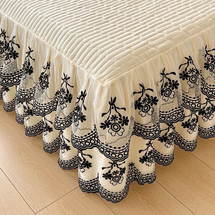 91家纺网 家纺一手货源 找家纺 鼎丰家纺 2025新款皱皱纱双层花边夹棉床裙单床裙床裙单品-梦想系列 梦想-奶油黄