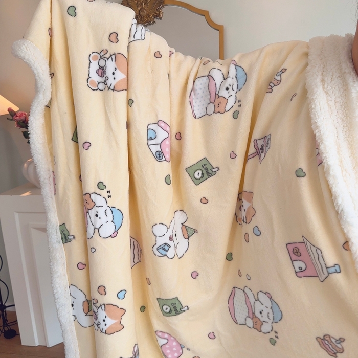 91家纺网 家纺一手货源 找家纺 润缦 2025新款卡通印花毛毯 奶油小熊