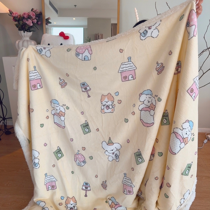 91家纺网 家纺一手货源 找家纺 润缦 2025新款卡通印花毛毯 奶油小熊