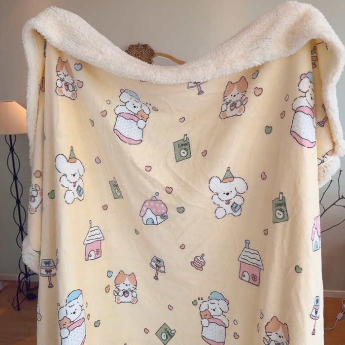 91家纺网 家纺一手货源 找家纺 润缦 2025新款卡通印花毛毯 奶油小熊