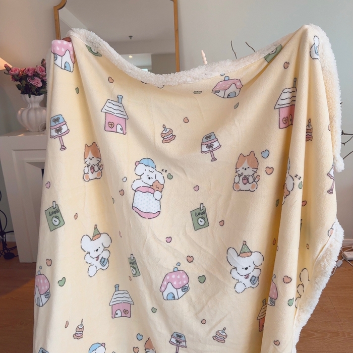 91家纺网 家纺一手货源 找家纺 润缦 2025新款卡通印花毛毯 奶油小熊