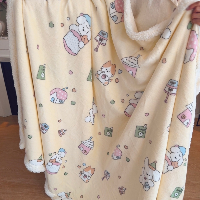 91家纺网 家纺一手货源 找家纺 润缦 2025新款卡通印花毛毯 奶油小熊