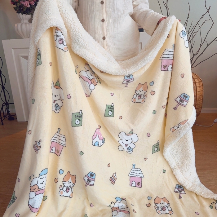 91家纺网 家纺一手货源 找家纺 润缦 2025新款卡通印花毛毯 奶油小熊