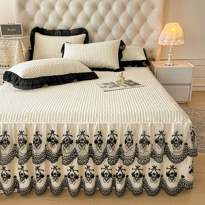 91家纺网 家纺一手货源 找家纺 鼎丰家纺 2025新款皱皱纱双层花边夹棉床裙单床裙床裙单品-梦想系列 梦想-奶油黄