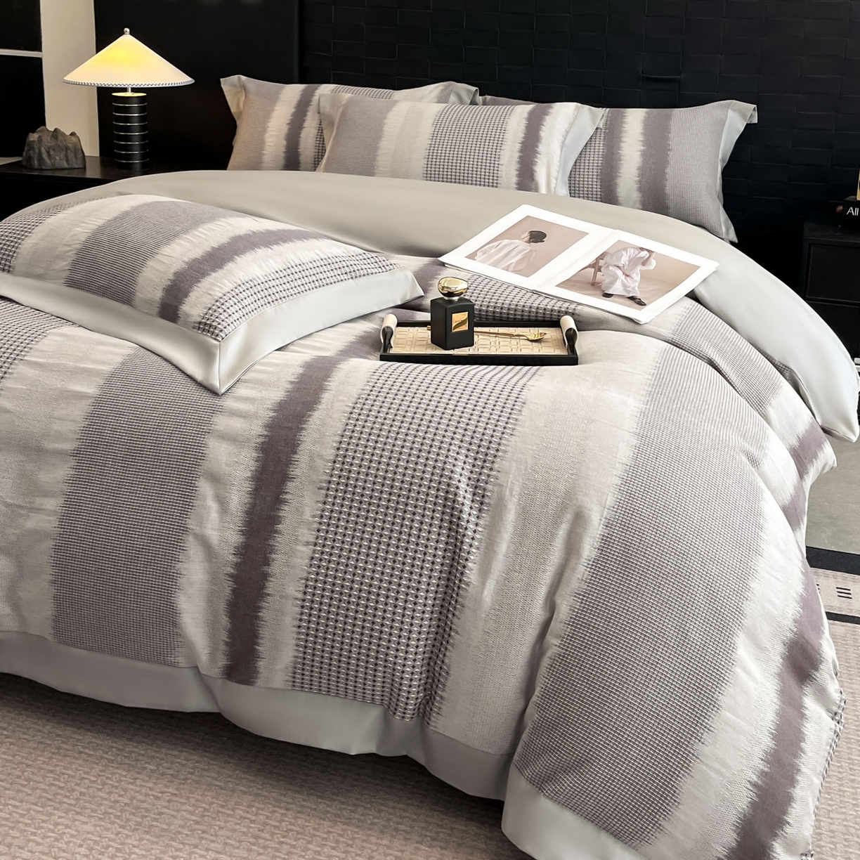 91家纺网 家纺一手货源 找家纺 （总）博纳家纺 2025新款加厚纯棉色织提花撞色宽边四件套