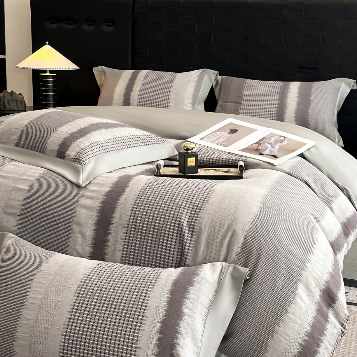 91家纺网 家纺一手货源 找家纺 （总）博纳家纺 2025新款加厚纯棉色织提花撞色宽边四件套