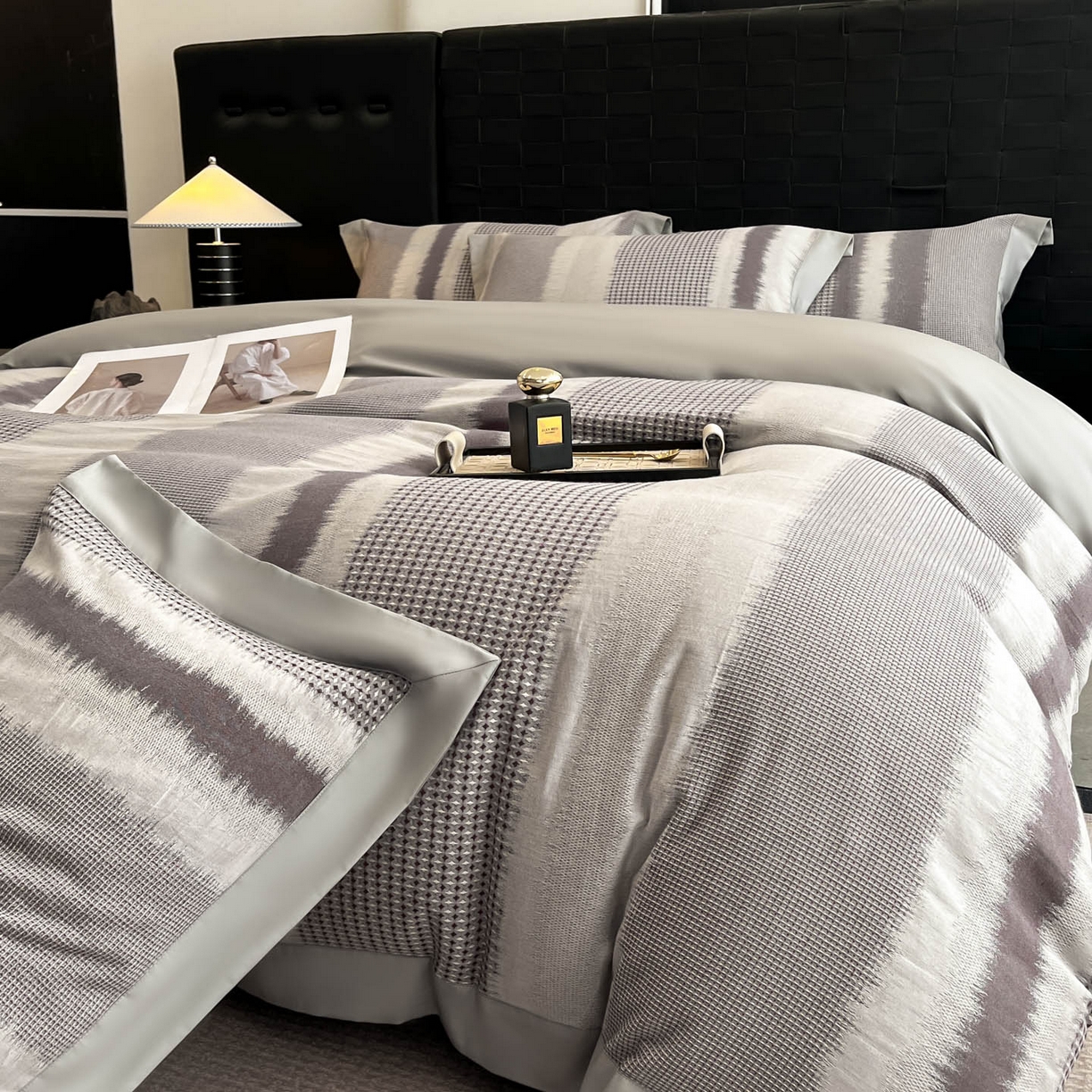 91家纺网 家纺一手货源 找家纺 （总）博纳家纺 2025新款加厚纯棉色织提花撞色宽边四件套