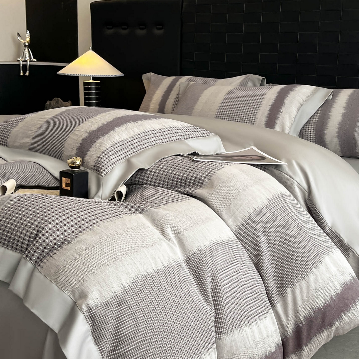 91家纺网 家纺一手货源 找家纺 （总）博纳家纺 2025新款加厚纯棉色织提花撞色宽边四件套