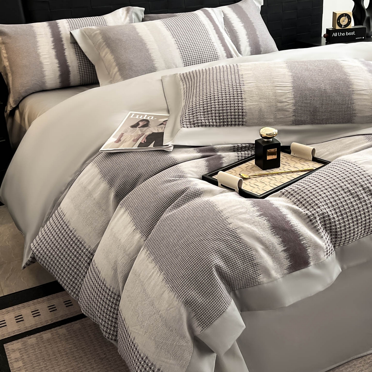 91家纺网 家纺一手货源 找家纺 （总）博纳家纺 2025新款加厚纯棉色织提花撞色宽边四件套