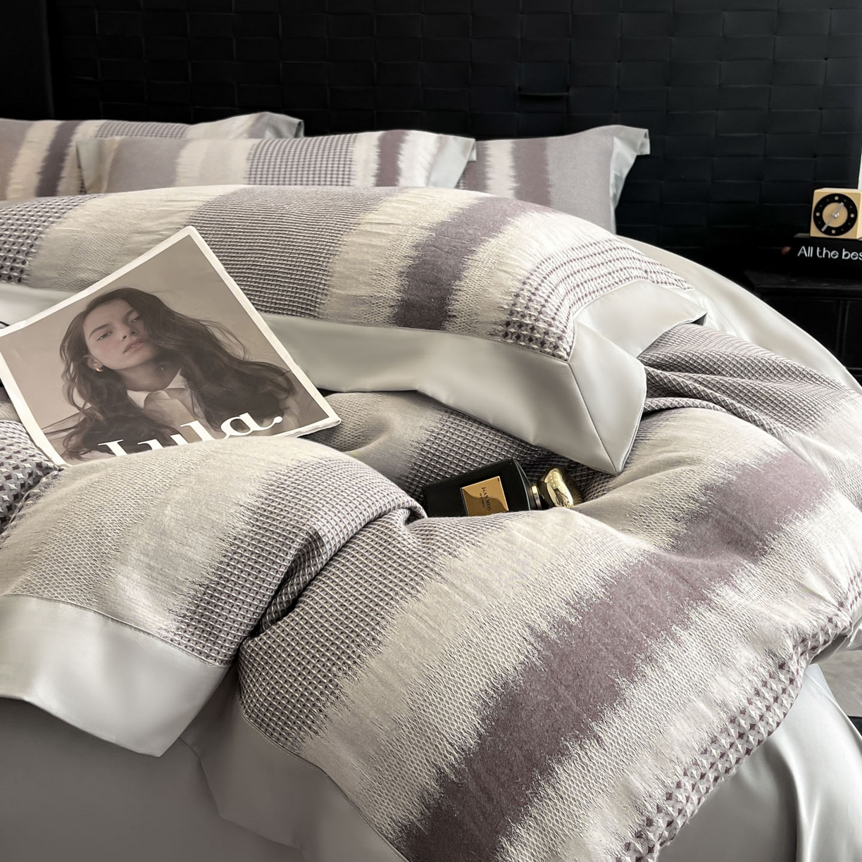 91家纺网 家纺一手货源 找家纺 （总）博纳家纺 2025新款加厚纯棉色织提花撞色宽边四件套