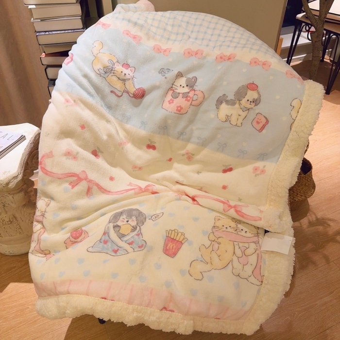 91家纺网 家纺一手货源 找家纺 润缦 2025新款卡通印花毛毯 泡芙小萌猫