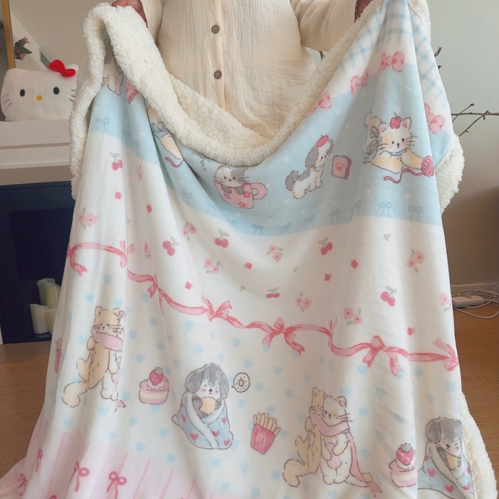 91家纺网 家纺一手货源 找家纺 润缦 2025新款卡通印花毛毯 泡芙小萌猫