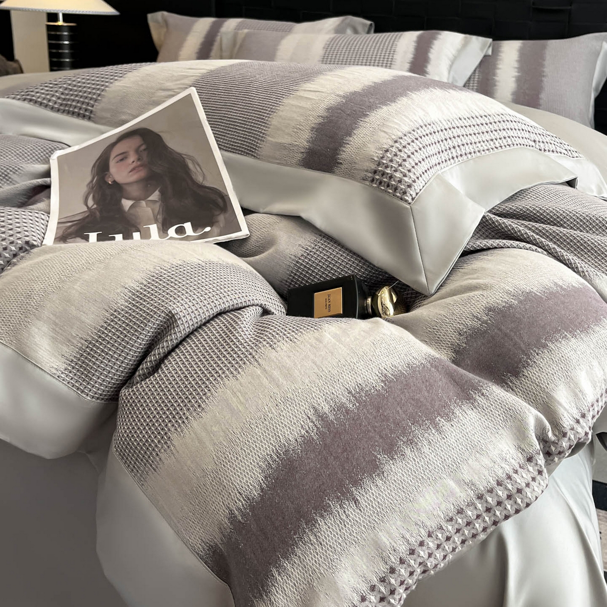 91家纺网 家纺一手货源 找家纺 （总）博纳家纺 2025新款加厚纯棉色织提花撞色宽边四件套