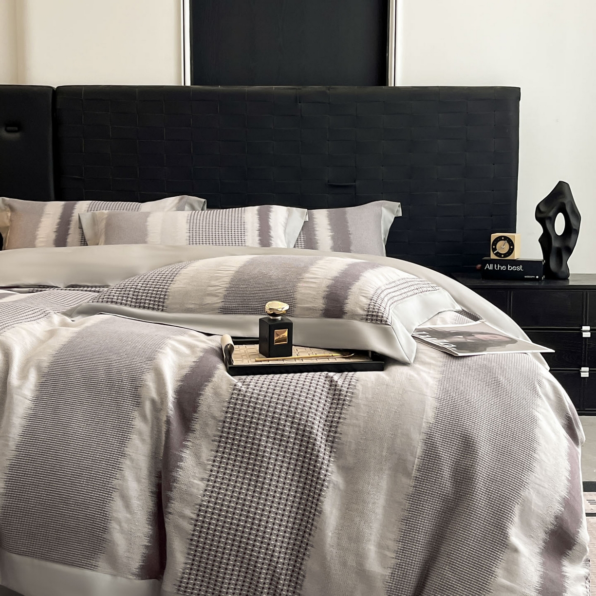 91家纺网 家纺一手货源 找家纺 （总）博纳家纺 2025新款加厚纯棉色织提花撞色宽边四件套