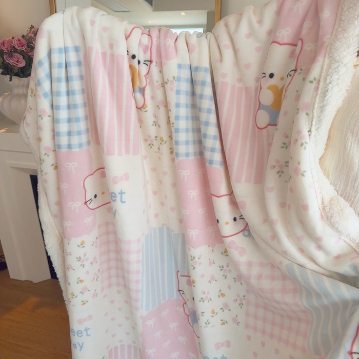 91家纺网 家纺一手货源 找家纺 润缦 2025新款卡通印花毛毯 少女心喵喵