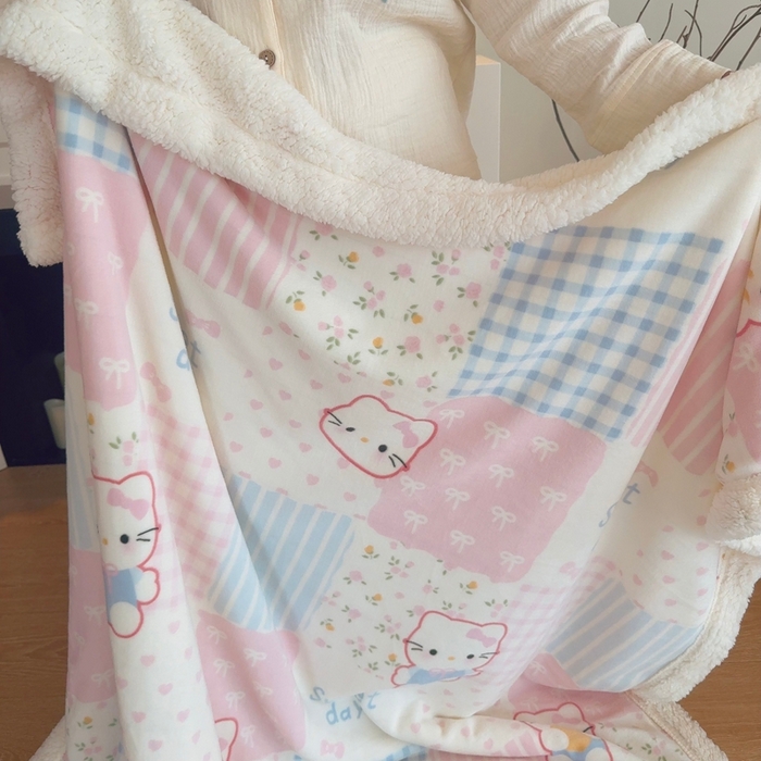 91家纺网 家纺一手货源 找家纺 润缦 2025新款卡通印花毛毯 少女心喵喵