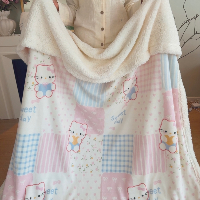 91家纺网 家纺一手货源 找家纺 润缦 2025新款卡通印花毛毯 少女心喵喵