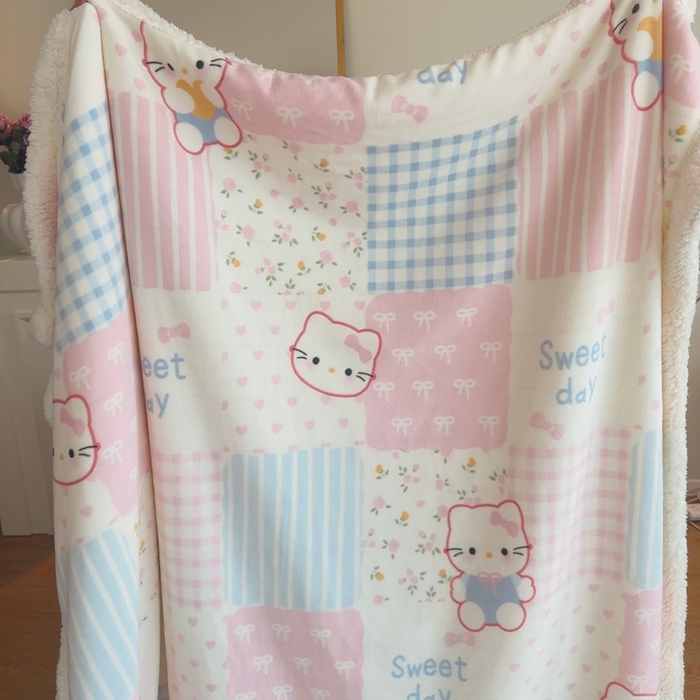 润缦 2025新款卡通印花毛毯 少女心喵喵