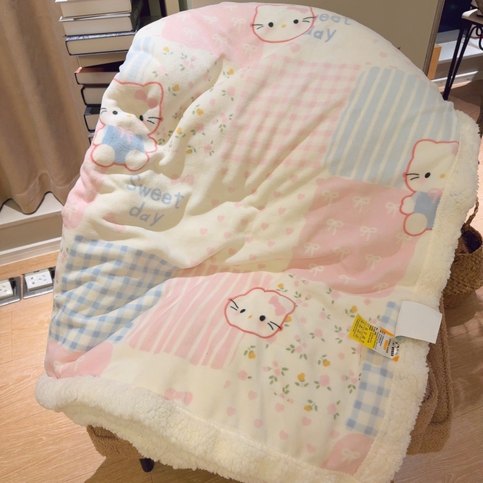91家纺网 家纺一手货源 找家纺 润缦 2025新款卡通印花毛毯 少女心喵喵