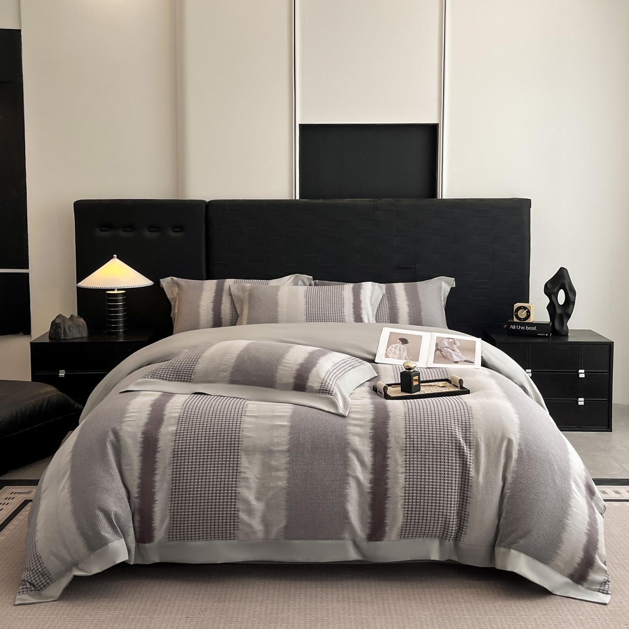 91家纺网 家纺一手货源 找家纺 （总）博纳家纺 2025新款加厚纯棉色织提花撞色宽边四件套