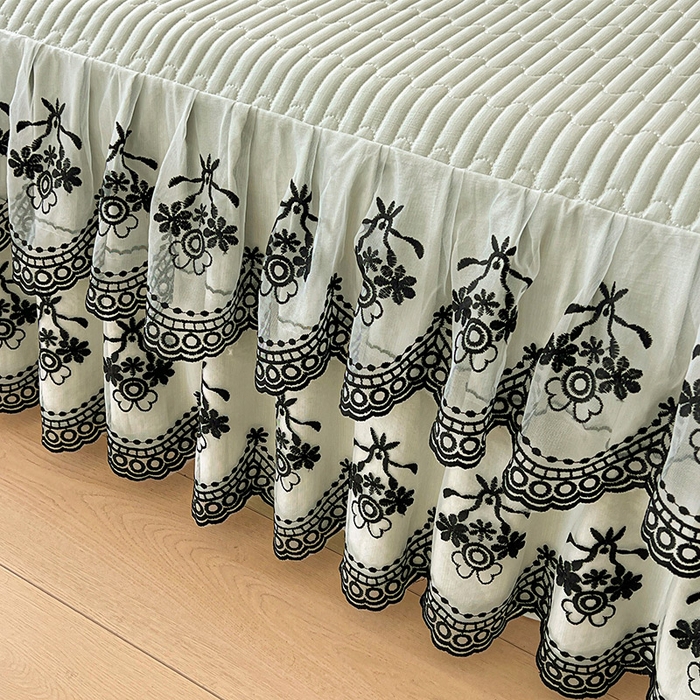 91家纺网 家纺一手货源 找家纺 鼎丰家纺 2025新款皱皱纱双层花边夹棉床裙单床裙床裙单品-梦想系列 梦想-嫩绿