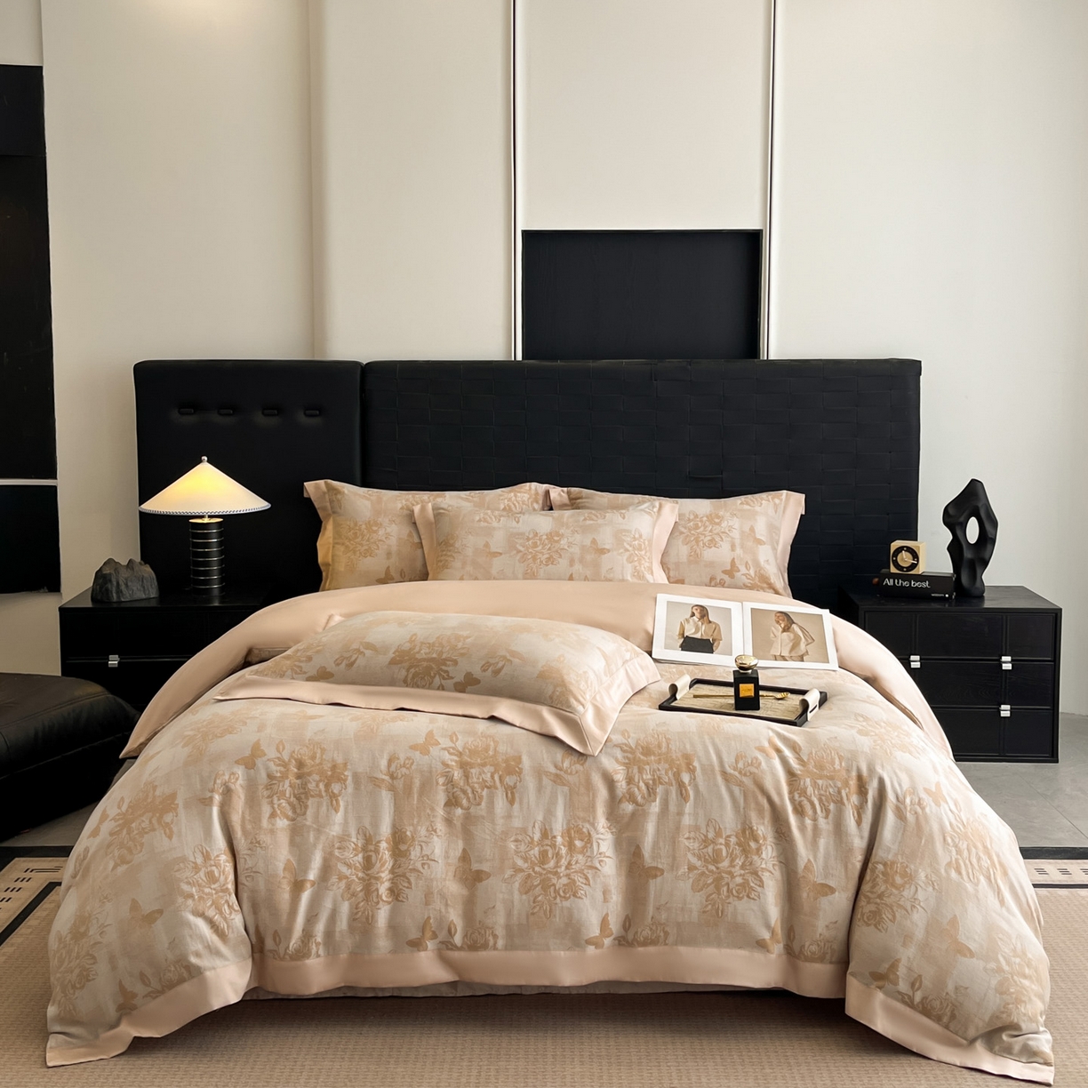 91家纺网 家纺一手货源 找家纺 （总）博纳家纺 2025新款加厚纯棉色织提花撞色宽边四件套