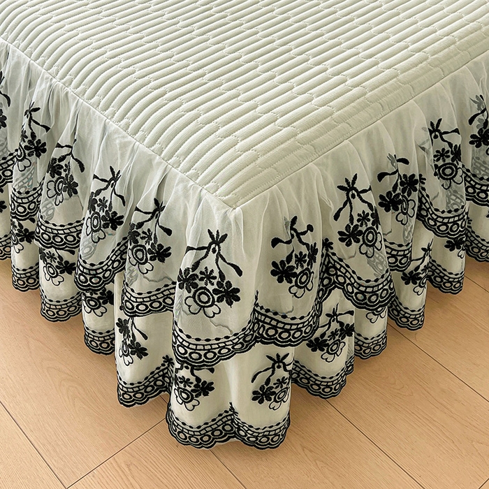 91家纺网 家纺一手货源 找家纺 鼎丰家纺 2025新款皱皱纱双层花边夹棉床裙单床裙床裙单品-梦想系列 梦想-嫩绿