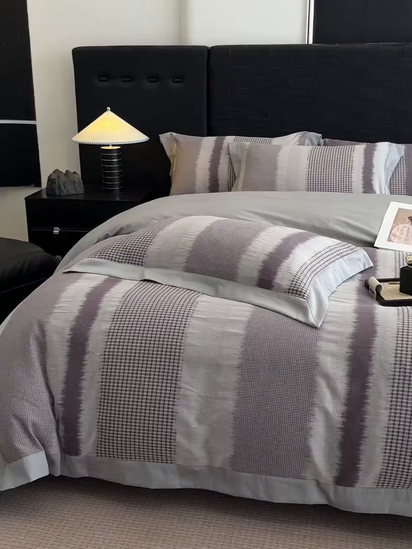 91家纺网 家纺一手货源 找家纺 博纳家纺 2025新款加厚纯棉色织提花撞色宽边四件套 格雅