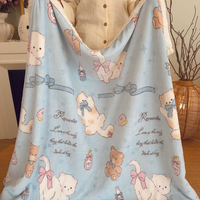 91家纺网 家纺一手货源 找家纺 润缦 2025新款卡通印花毛毯 元气猫咪酱