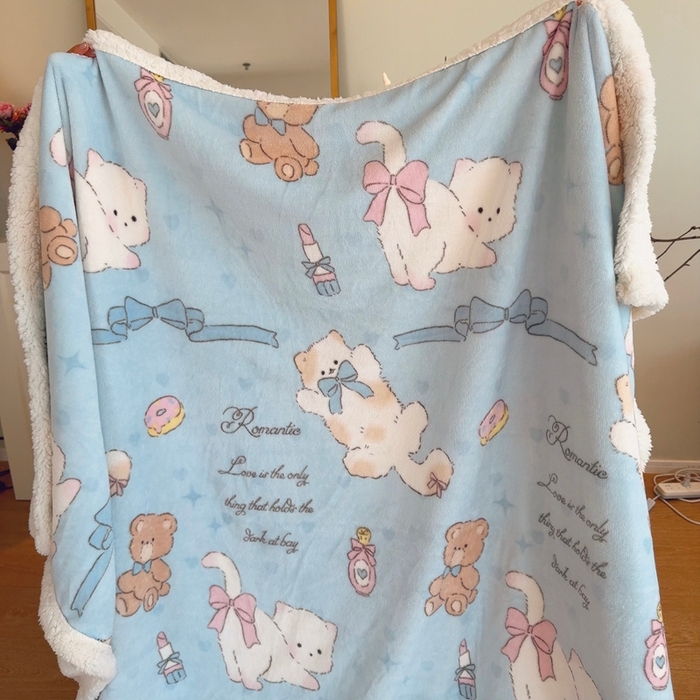 91家纺网 家纺一手货源 找家纺 润缦 2025新款卡通印花毛毯 元气猫咪酱