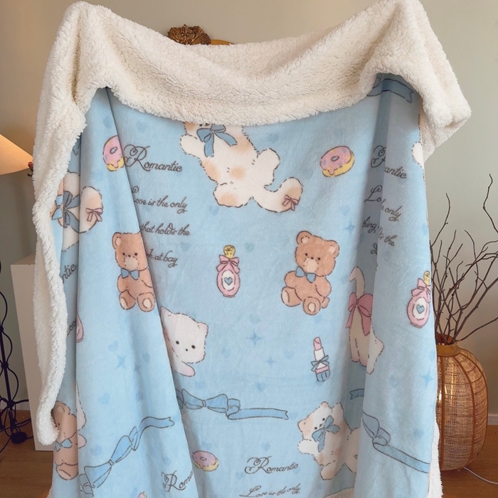 91家纺网 家纺一手货源 找家纺 润缦 2025新款卡通印花毛毯 元气猫咪酱