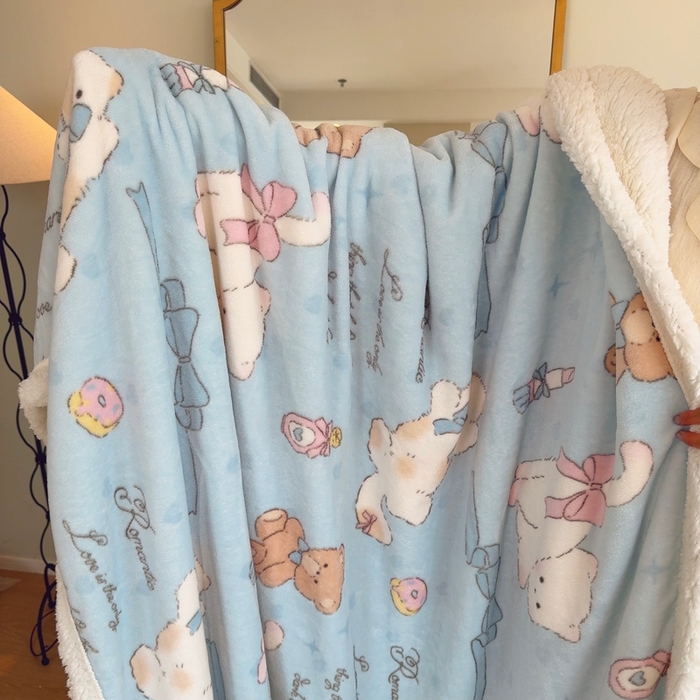 91家纺网 家纺一手货源 找家纺 润缦 2025新款卡通印花毛毯 元气猫咪酱