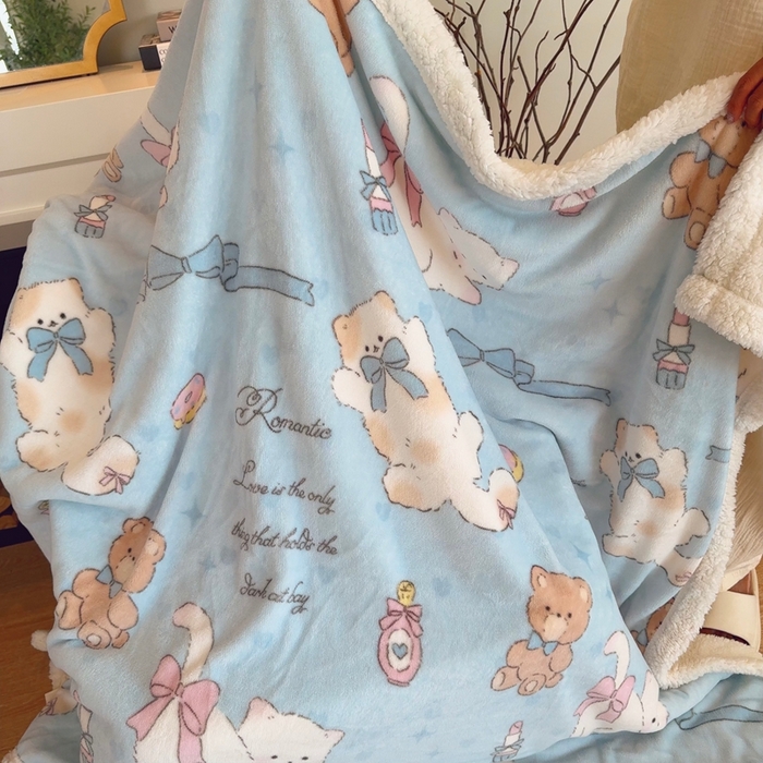 91家纺网 家纺一手货源 找家纺 润缦 2025新款卡通印花毛毯 元气猫咪酱