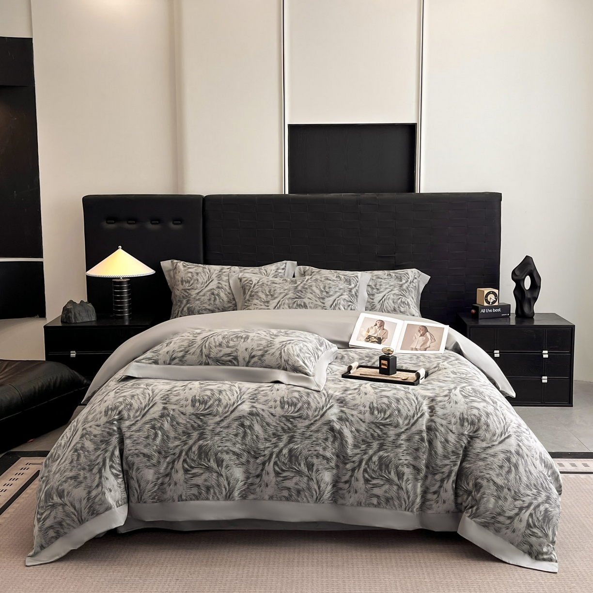 博纳家纺 2025新款加厚纯棉色织提花撞色宽边四件套 极简