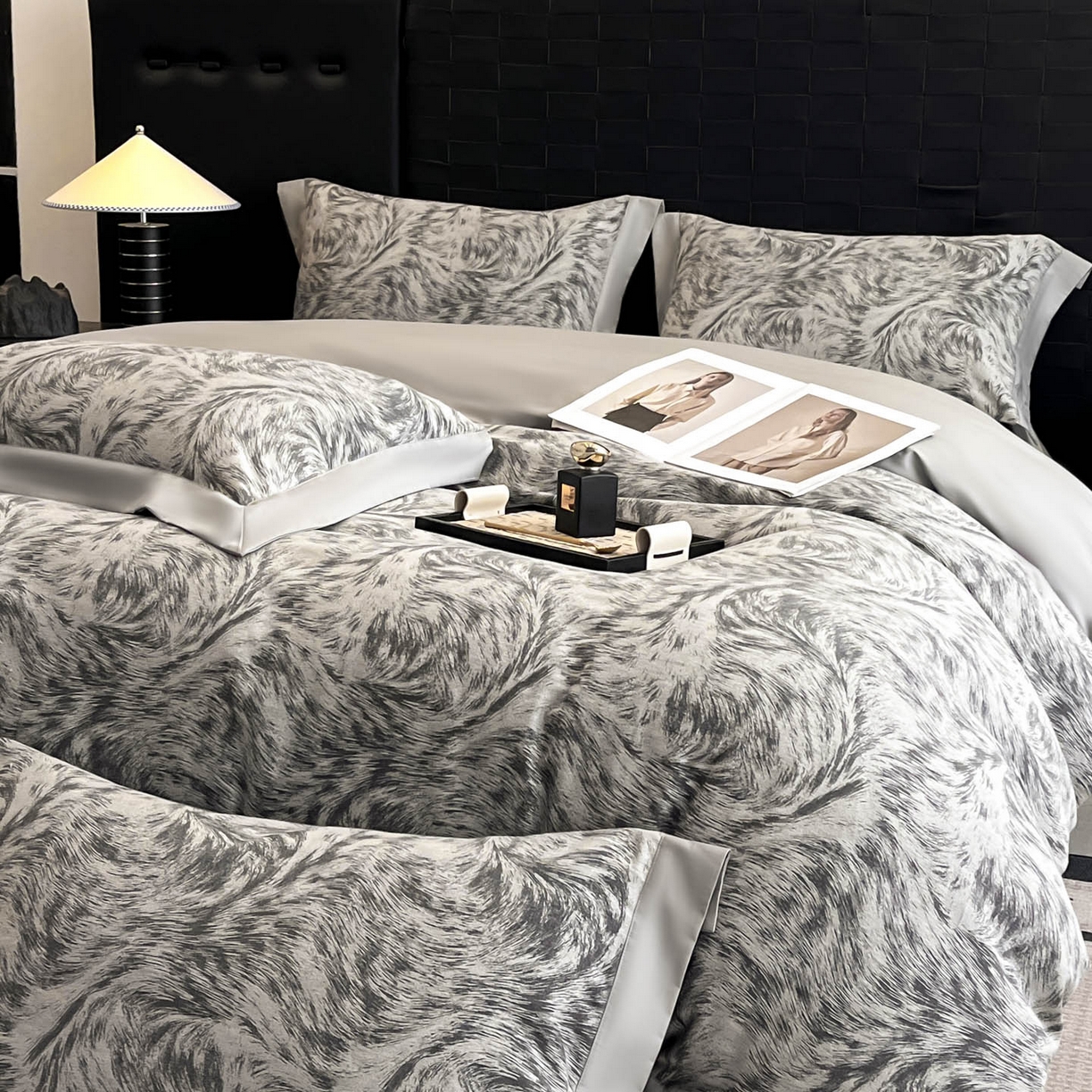 91家纺网 家纺一手货源 找家纺 博纳家纺 2025新款加厚纯棉色织提花撞色宽边四件套 极简